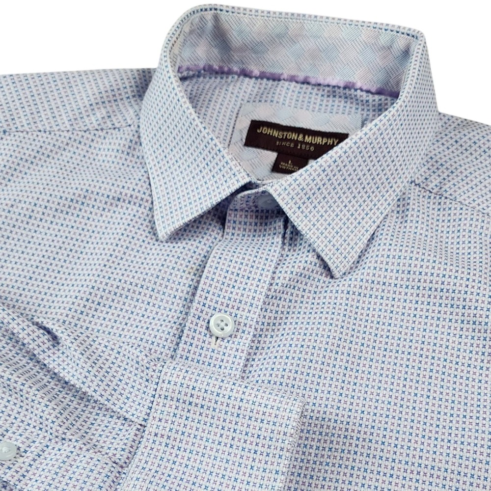 Johnston Murphy Mens Dress Shirt Geometric Pattern Long Sleeve Button Up Size L